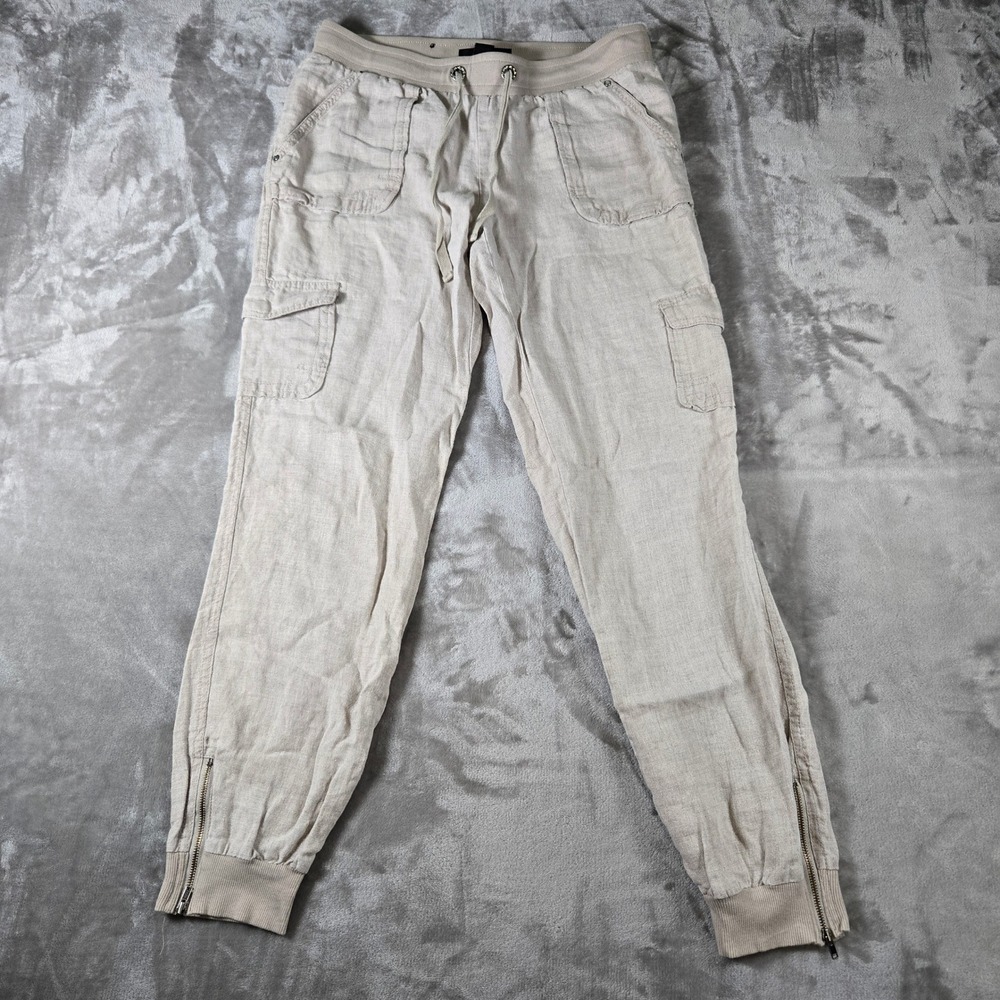 INC International Concepts Linen Cargo Jogger Pants Womens 4 Drawstring‎ Zipper